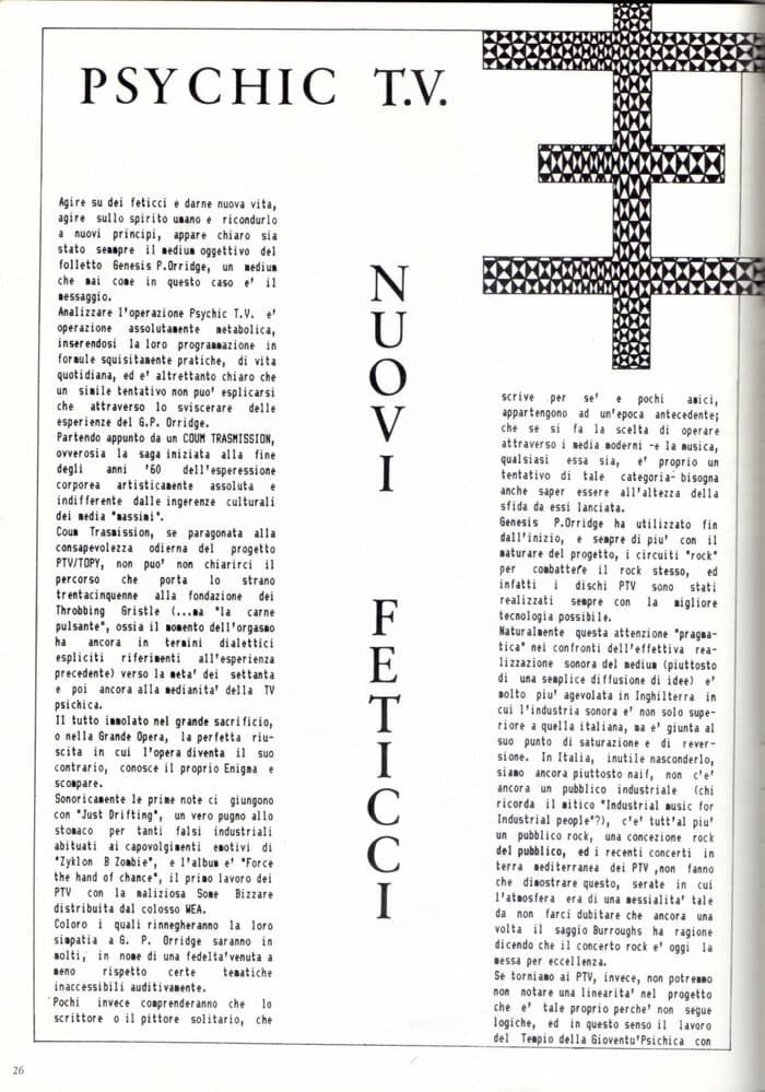Psychic TV article in Trance No.2