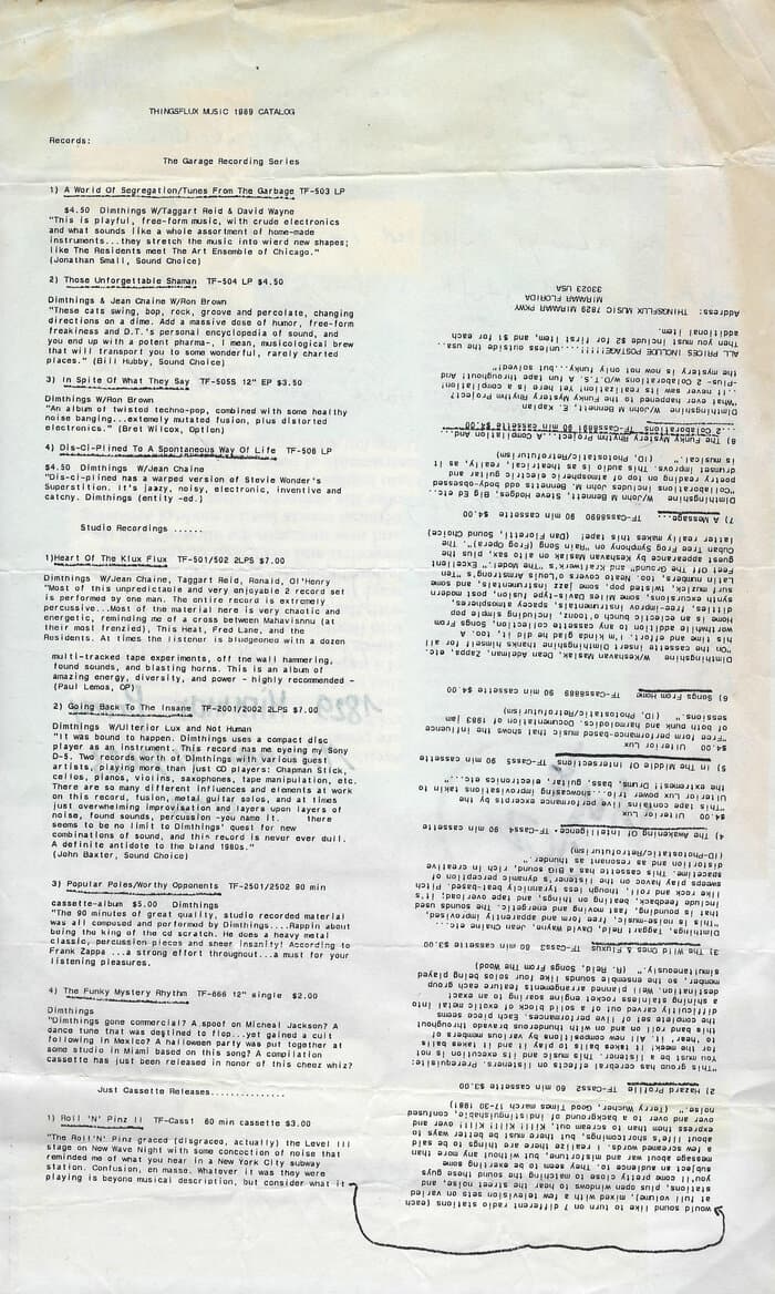 Thingsflux Music 1989 Catalog