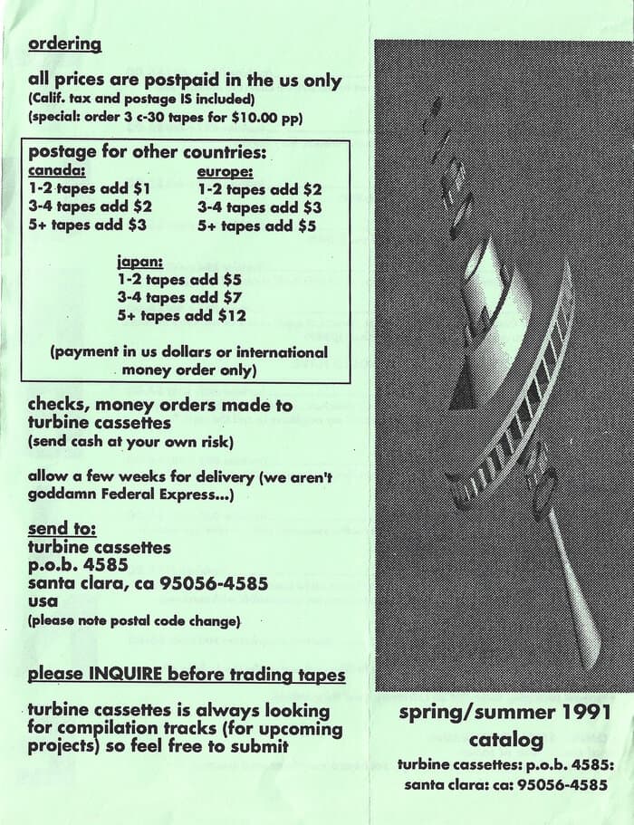 Turbine Cassettes Spring/Summer 1991 Catalogue