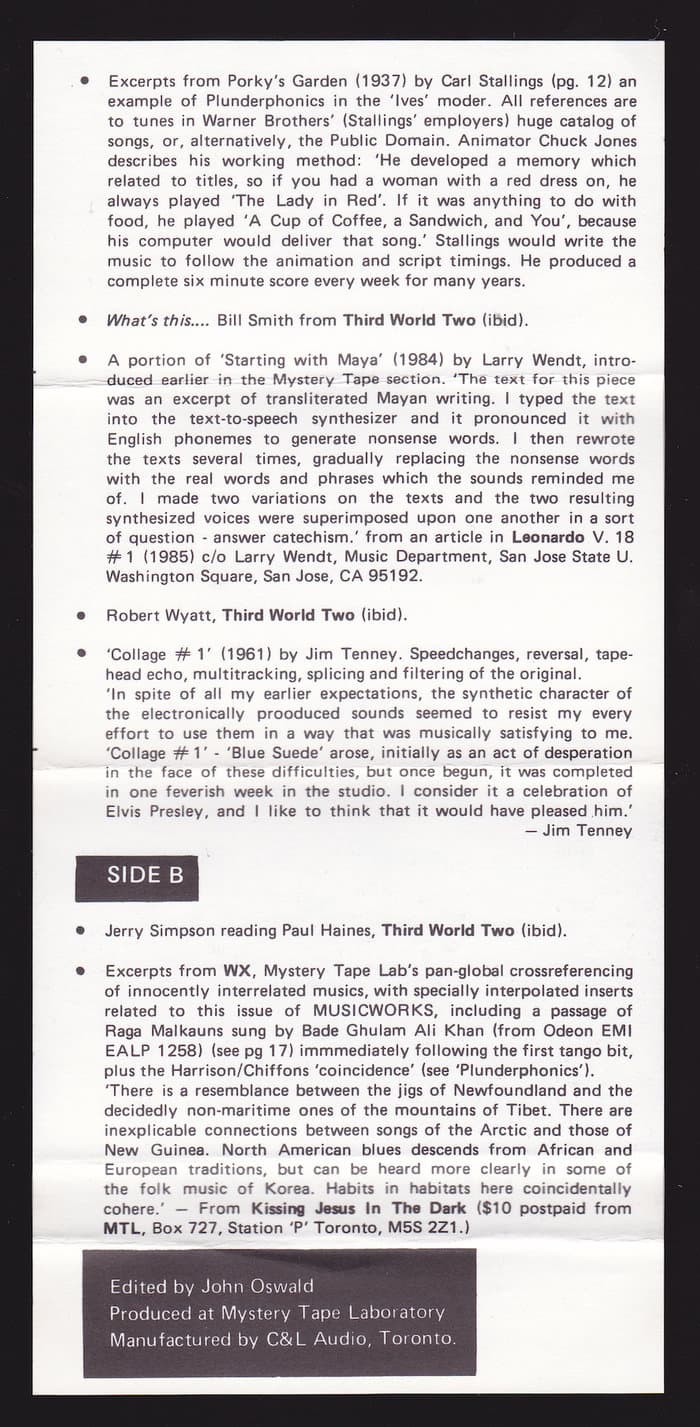 Musicworks 34: There Is No Reason To Believe That Music Exists C45)