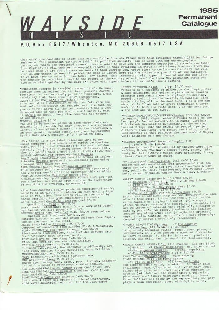 Catalogue 1985