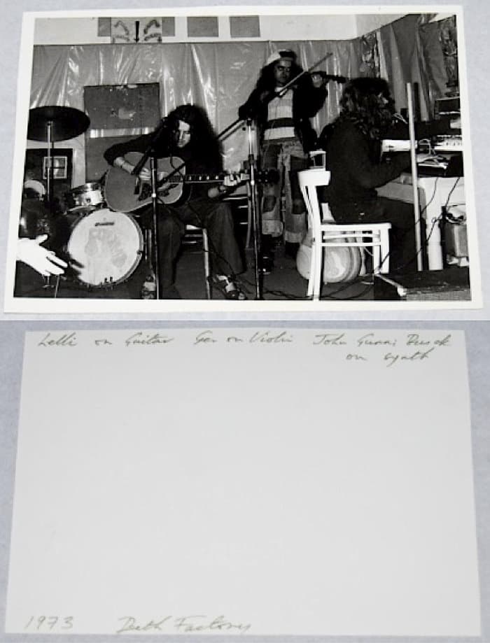 Black and white photograph. Live 1973
