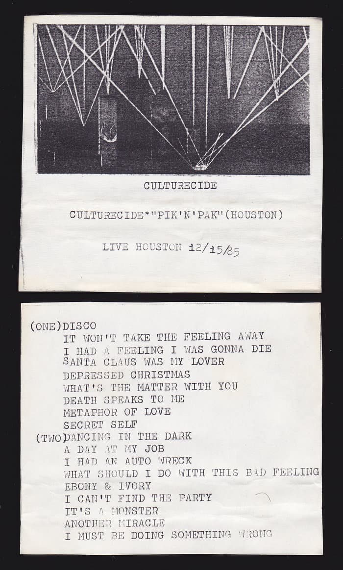 Culturecide - Pik'N'Pak - Live Houston 12-15-85