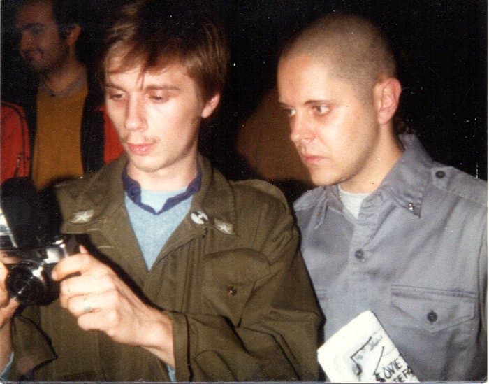 Label pictures of Ian Dobson with several artists like Caroline K, Genesis P Orridge, Vittore Baroni