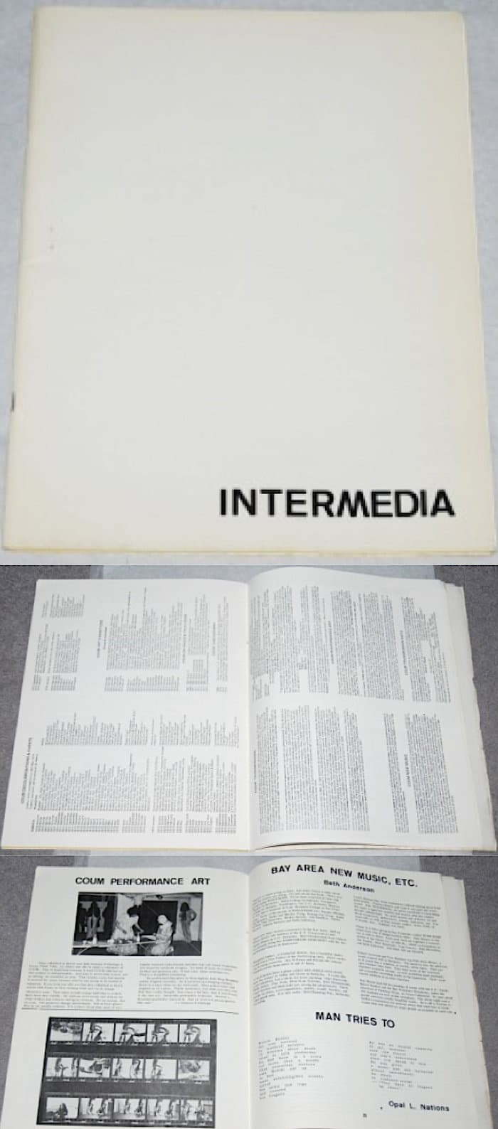 Intermedia, vol. 1, no. 1. , 1974. 40 p. Edition of 500 copies. Artists’ magazine, includes 3 pages on COUM plus manifesto by Anna Banana. 28 x 21.5 cm