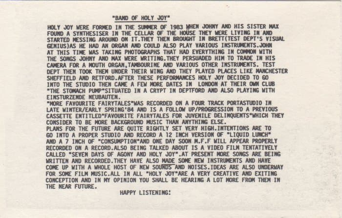 Band Info-Sheet and Postcard