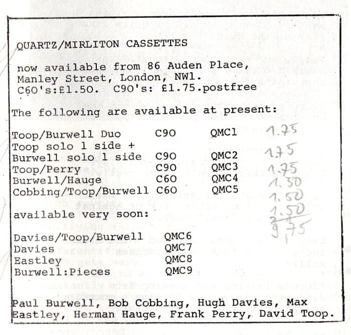 Quartz/Mirliton Cassettes Label Overview