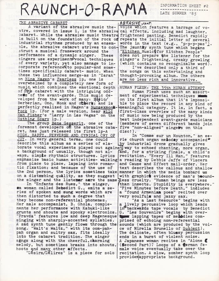 Raunch-O-Rama Information Sheet No.02