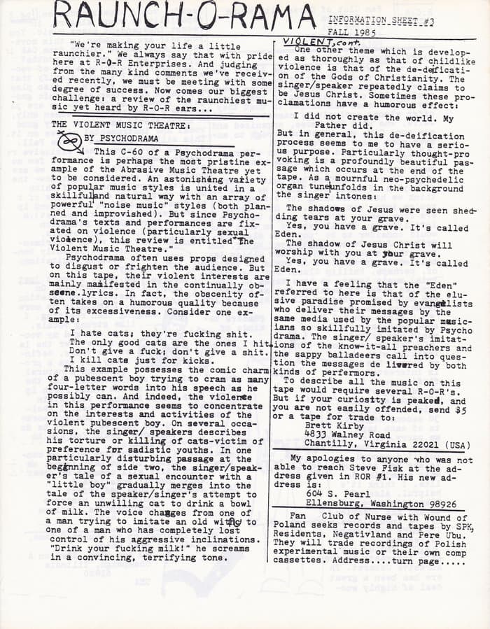 Raunch-O-Rama Information Sheet No.03