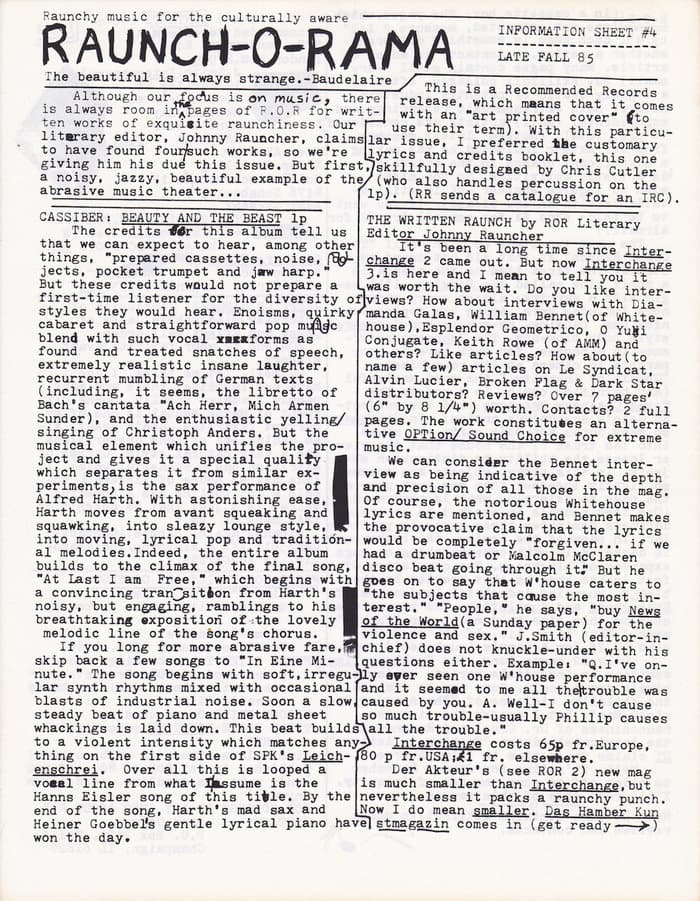 Raunch-O-Rama Information Sheet No.04