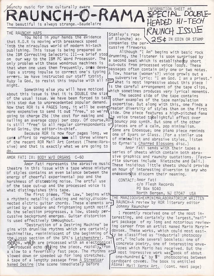 Raunch-O-Rama Information Sheet No.06