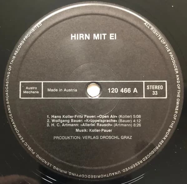 H.C. Artmann, Wolfgang Bauer (6), Hans Koller, Fritz Pauer — Hirn Mit Ei - Live 1981 - Jazz + Lyrik