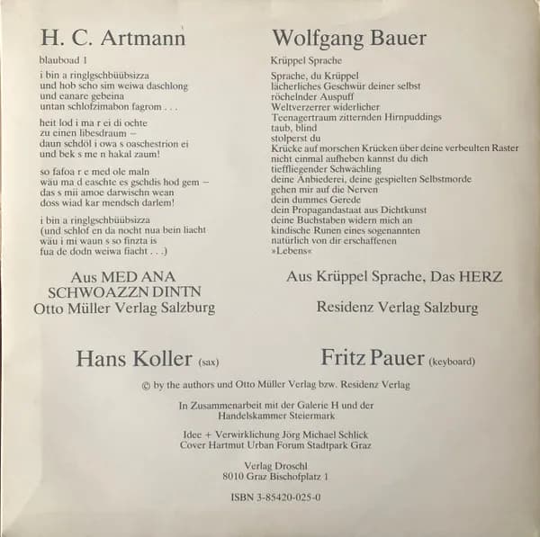 H.C. Artmann, Wolfgang Bauer (6), Hans Koller, Fritz Pauer — Hirn Mit Ei - Live 1981 - Jazz + Lyrik