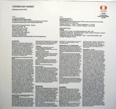 Lorenzo Ferrero / Gösta Neuwirth / Gerhard Rühm — Steirischer Herbst Musikprotokoll 1976