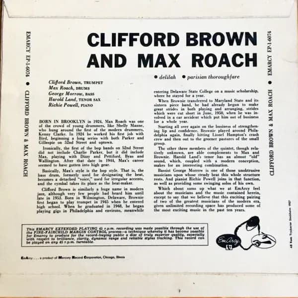 Clifford Brown And Max Roach — Delilah / Parisian Thoroughfare