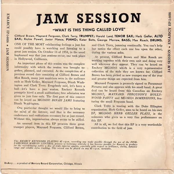 Clifford Brown, Maynard Ferguson, Clark Terry, Max Roach, Keter Betts, George Morrow, Richie Powell, Junior Mance, Harold Land, Herb Geller — Jam Session (What Is This Thing Called Love)