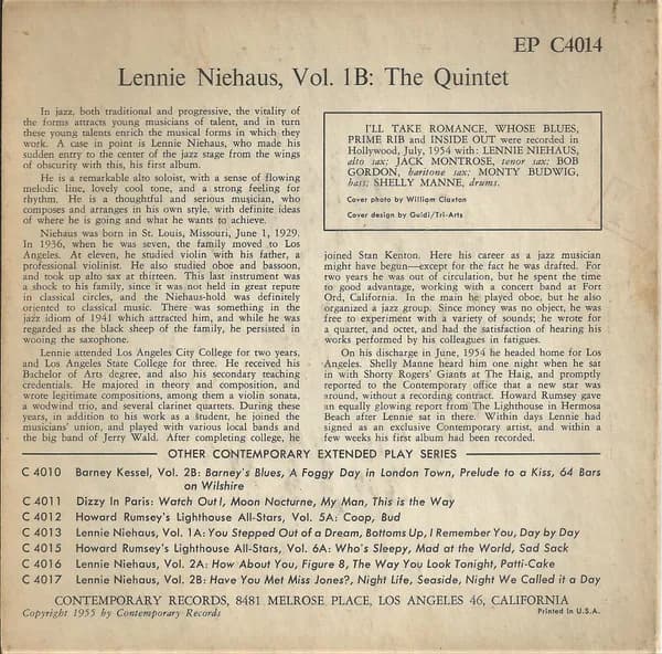 Lennie Niehaus — Vol.1B "The Quintet"