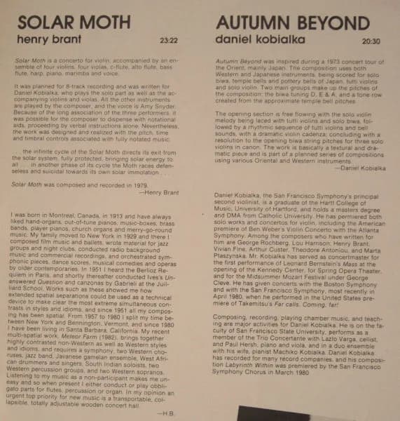 Henry Brant / Daniel Kobialka — Solar Moth / Autumn Beyond