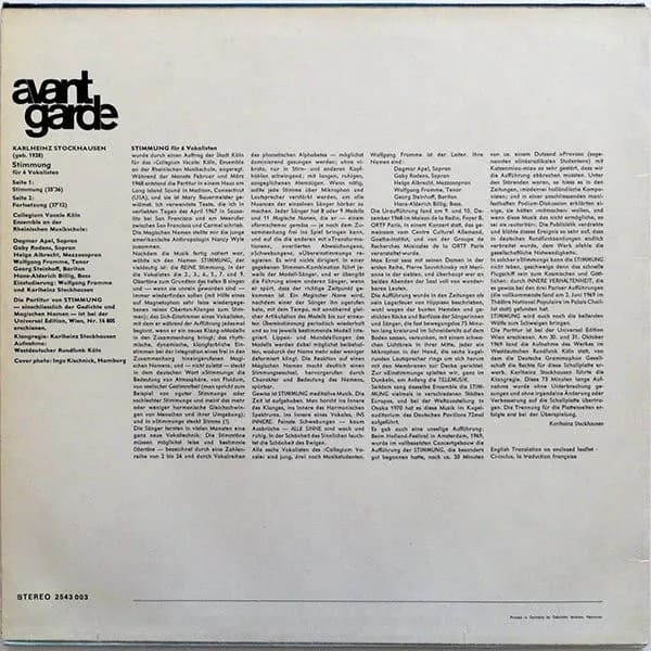 Karlheinz Stockhausen - Collegium Vocale Köln , Leitung: Wolfgang Fromme — Stimmung