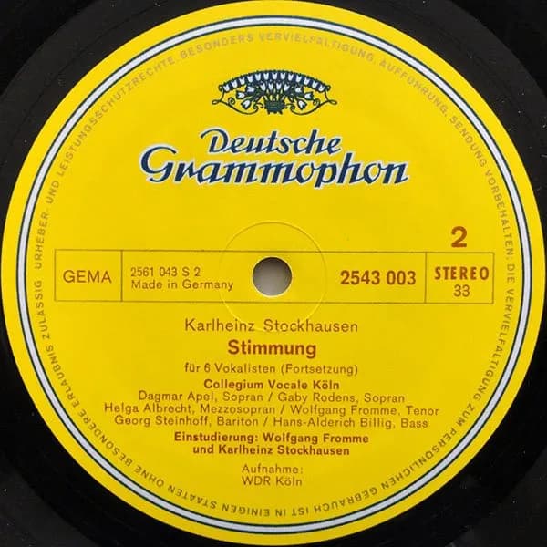 Karlheinz Stockhausen - Collegium Vocale Köln , Leitung: Wolfgang Fromme — Stimmung