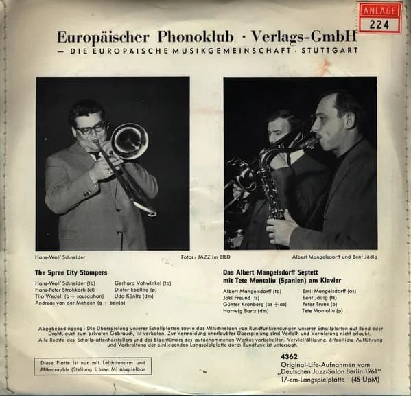 Das Albert Mangelsdorff Septett Mit Tete Montoliu / Spree City Stompers — Original-Life-Aufnahmen Vom "Deutschen Jazz-Salon Berlin 1961"