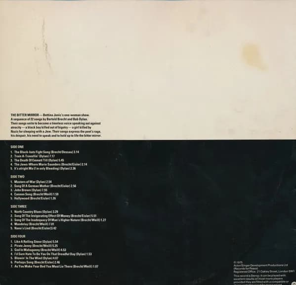 Bettina Jonic — The Bitter Mirror - Songs By Bertolt Brecht And Bob Dylan