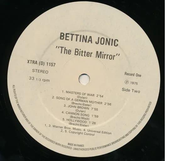 Bettina Jonic — The Bitter Mirror - Songs By Bertolt Brecht And Bob Dylan