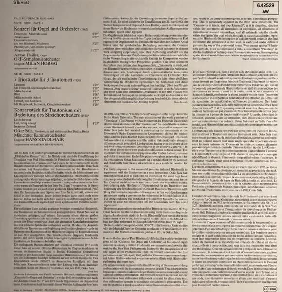Paul Hindemith — Konzert Für Orgel / 7 Triostücke Für 3 Trautonien / Konzertstück Für Trautonium