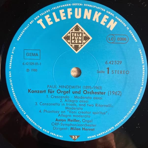 Paul Hindemith — Konzert Für Orgel / 7 Triostücke Für 3 Trautonien / Konzertstück Für Trautonium