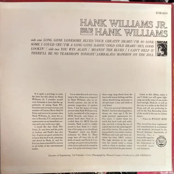 Hank Williams Jr. — Hank Williams Jr. Sings The Songs Of Hank Williams