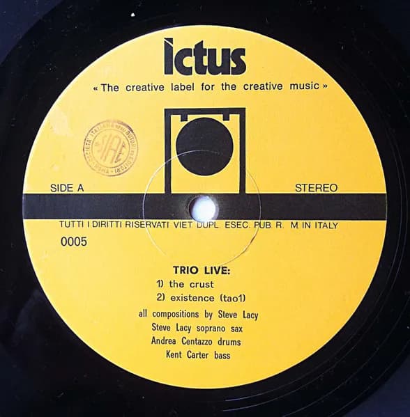 Steve Lacy, Andrea Centazzo, Kent Carter — Trio Live