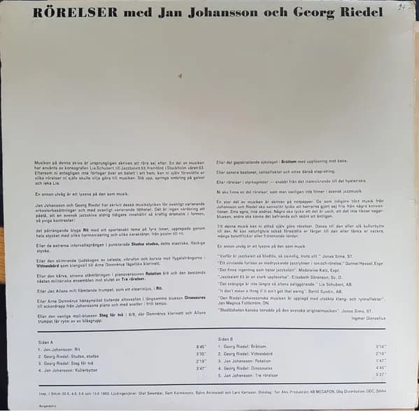 Jan Johansson / Georg Riedel — Rörelser