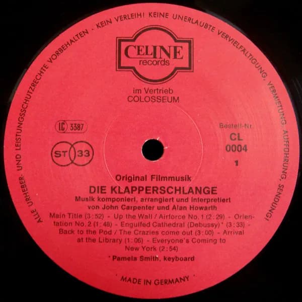 John Carpenter In Zusammenarbeit Mit Alan Howarth — Die Klapperschlange (Original Filmmusik)