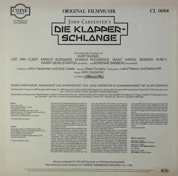 John Carpenter In Zusammenarbeit Mit Alan Howarth — Die Klapperschlange (Original Filmmusik)