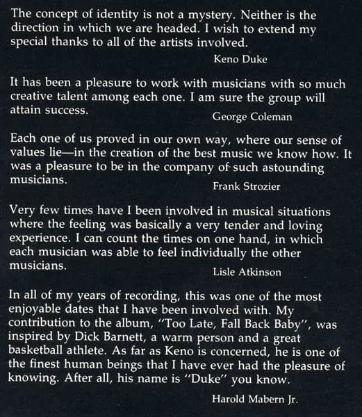 Keno Duke / Jazz Contemporaries — Sense Of Values