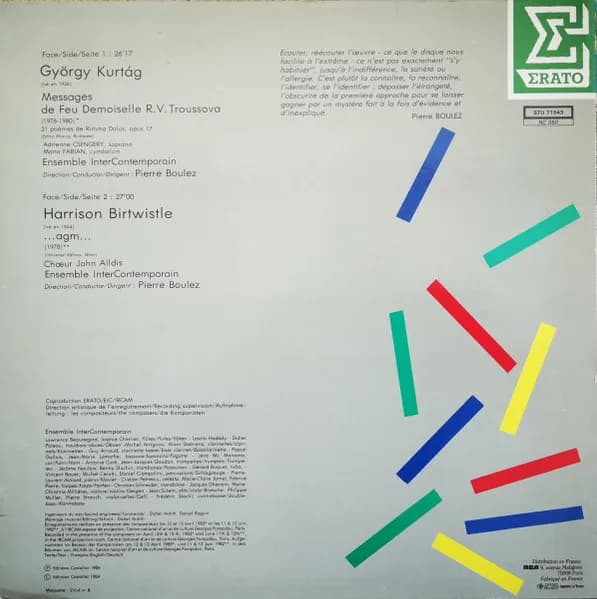György Kurtág / Harrison Birtwistle, Ensemble InterContemporain, Pierre Boulez — Messages De Feu Demoiselle R.V. Troussova / ...agm...