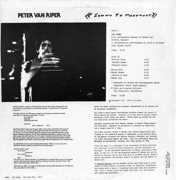 Peter Van Riper — Sound To Movement: New Music For Saxophones