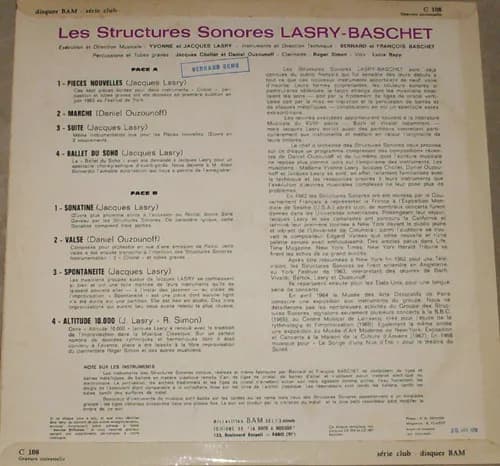 Structures Sonores Lasry-Baschet — Pièces Nouvelles / Ballet Du Soho / Spontanéité / Altitude 10.000