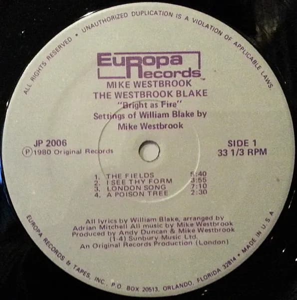 Mike Westbrook — The Westbrook Blake (Bright As Fire)