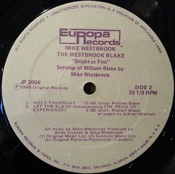 Mike Westbrook — The Westbrook Blake (Bright As Fire)
