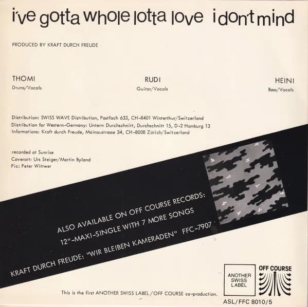 Kraft Durch Freude — I've Gotta Whole Lotta Love / I Don't Mind