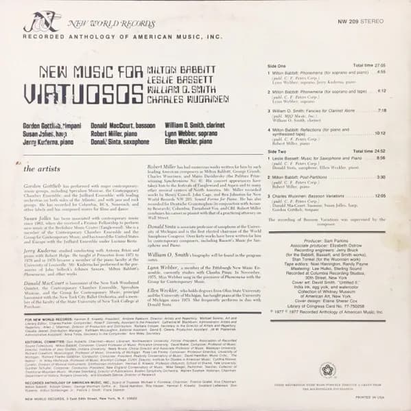 Milton Babbitt / Leslie Bassett / William O. Smith / Charles Wuorinen — New Music For Virtuosos