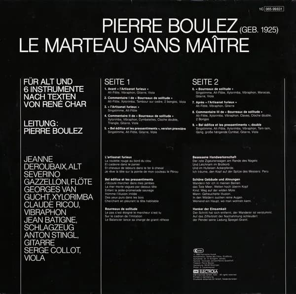 Pierre Boulez — Le Marteau Sans Maître Für Alt Und Sechs Instrumente Nach Texten Von René Char