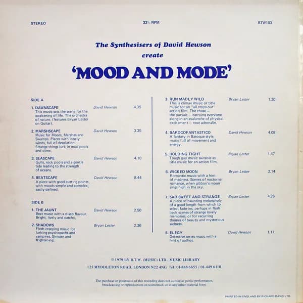 David Hewson — The Synthesisers Of David Hewson Create 'Mood And Mode'