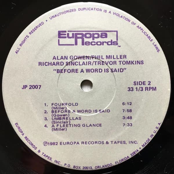 Alan Gowen • Phil Miller • Richard Sinclair • Trevor Tomkins — Before A Word Is Said