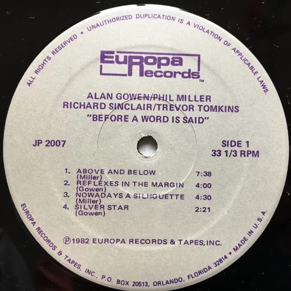 Alan Gowen • Phil Miller • Richard Sinclair • Trevor Tomkins — Before A Word Is Said