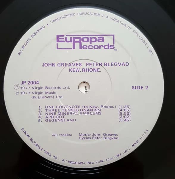 John Greaves / Peter Blegvad / Lisa Herman — Kew. Rhone.