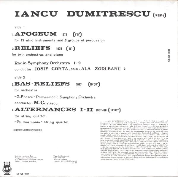 Iancu Dumitrescu — Alternances / Bas-Reliefs / Apogeum / Reliefs