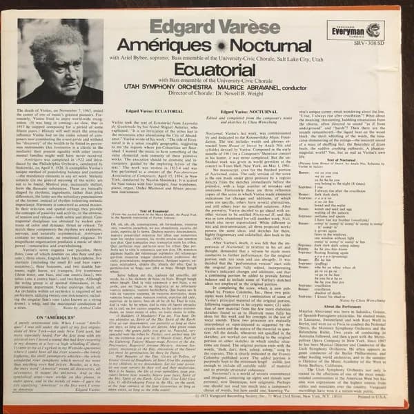 Edgard Varèse - Utah Symphony Orchestra, Maurice Abravanel — Ecuatorial / Nocturnal / Amériques