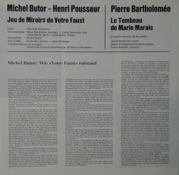 Henri Pousseur - Michel Butor / Pierre Bartholomée — Jeu De Miroirs De Votre Faust / Le Tombeau De Marin Marais